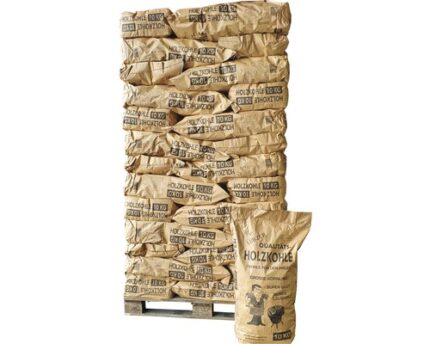 Palet profesional de carbón vegetal 50 sacos de 10 kg Lübzer carbón vegetal de grano grueso, madera dura pura